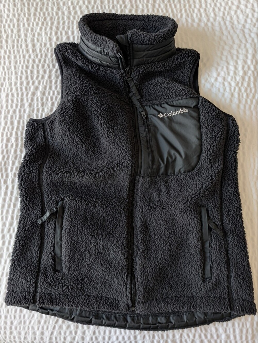Columbia Fleece Tech Vest Black Sherpa Style Fleece Size Small